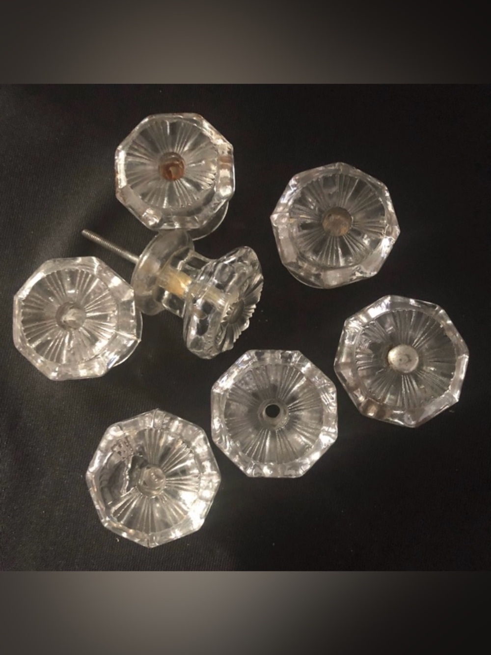 Vintage Clear Glass Door Knobs – Floral Design – Set of 7